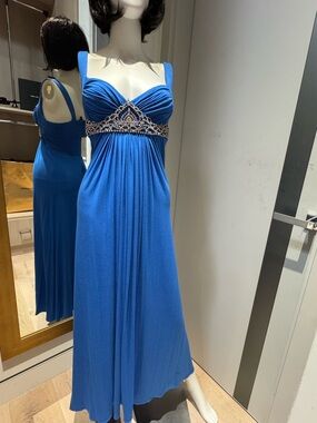 Sky Cobalt Blue Beaded Empire-Waist Maxi Dress
